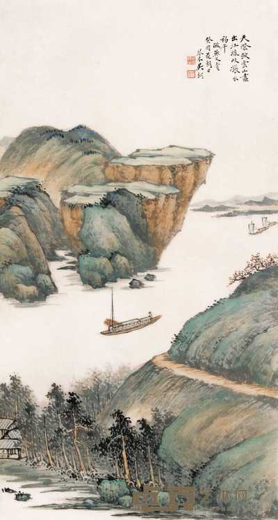 吴琴木 青绿山水 镜心 53×28cm